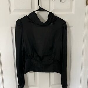 Fashion Nova Black Crop Fitted Blouse with Long Sleeves and Sailor Collar